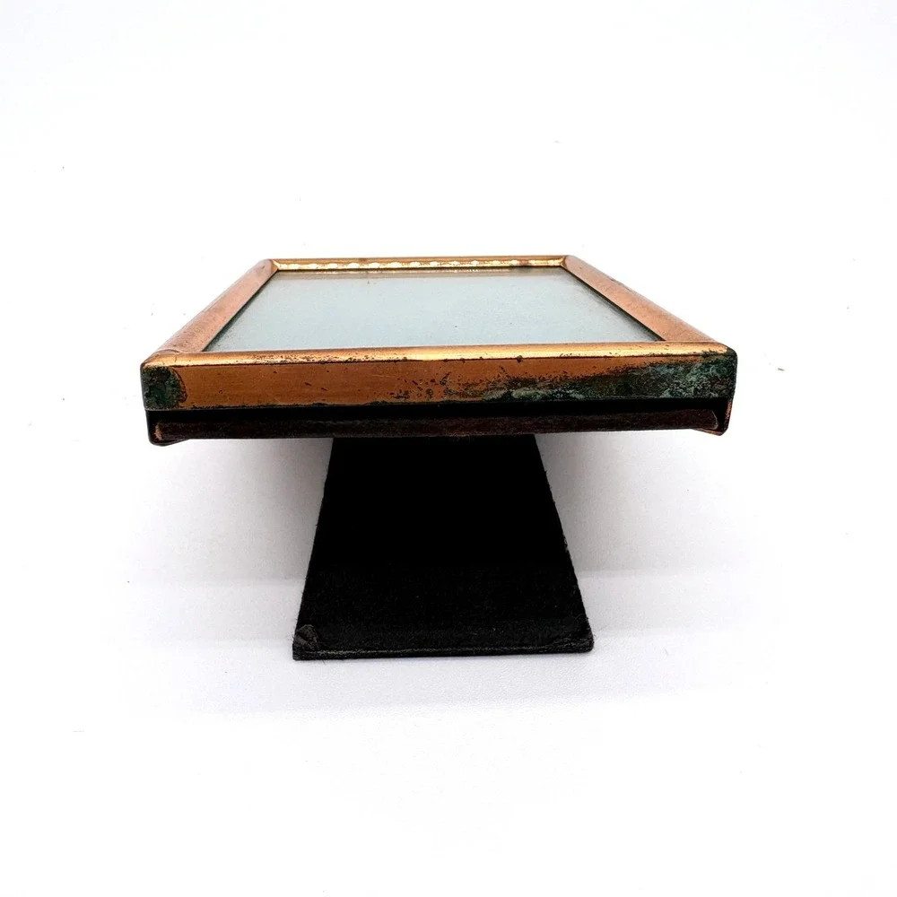Vintage Miniature Copper Metal Picture Frame Antique Patina Small Easel Stand